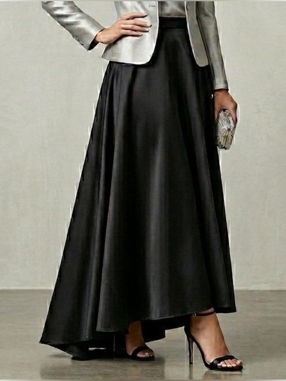 NWT Tadashi Shoji Black Satin Formal Maxi Skirt - Fishtail back Size 8